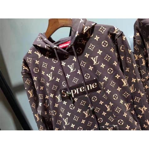 supreme x lv hoodie brown|authentic louis vuitton supreme hoodie.